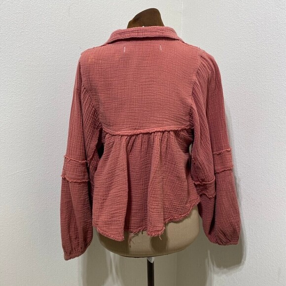 Free People Gauze Silver Lining Balloon Sleeve Shirt Top XS - Picture 5 of 10